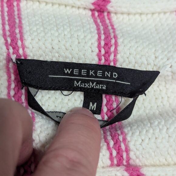 Weekend Max Mara Knit Vertical Striped Sweater Pink White Womens Medium Shirt - Picture 3 of 4